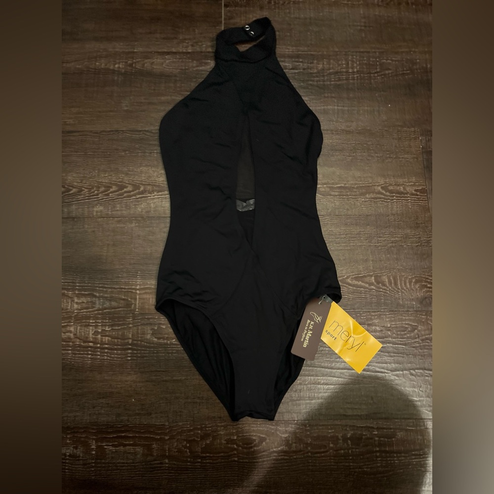New Ballet Leotard Black Halter Mesh bodysuit K.H Martin Size S